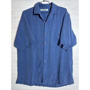 Tommy Bahama blue short-sleeve camp shirt Subtle Jacquard Pattern Sz Large Blue
